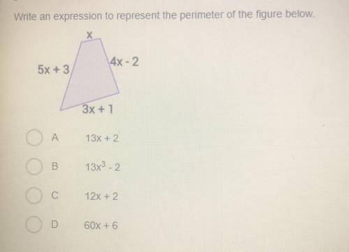 HELP FAST
Write an expression to represent the perimeter of the figure