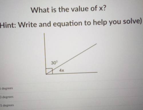 What is the value of x?A. 15B. 60C. 45D. 30