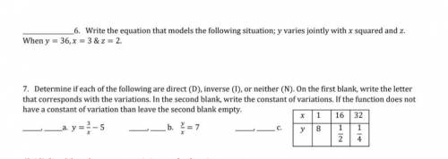 WILL MARK BRAINLIEST Determine if each of the following are direct (D), Inverse (I), or neither (N)