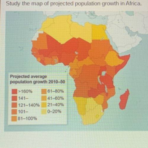 Which statement best describes the information

presented on the map of Africa?
The areas projecte