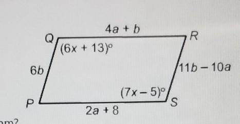 What must be the value of a and b for PQRS to be a parallelogram?