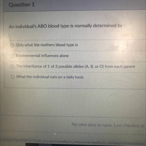 An individual's ABO blood type is normally determined by -

Only what the mothers blood type is
En
