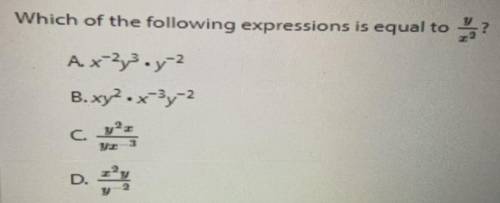 I need help!!
Which of the following expression is equal to y/x^2?