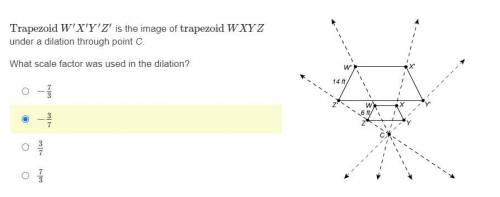 Trapezoid W′X′Y′Z′ is the image of trapezoid WXYZ under a dilation through point C.

What scale