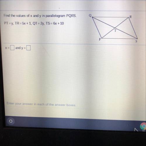 Find the values of x and y in Parallelogram PQRS