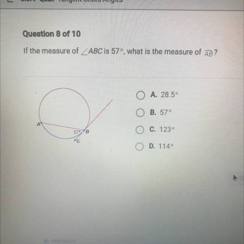 If the measure of ABC is 57º, what is the measure of AB?