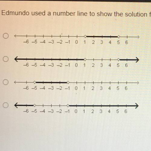 Edmundo used a number line to show the solution for the inequality |2x-6| <4 Which number line s