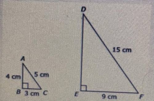 PLEASE HELP!! Triangle ABC is similar to triangle DEF.

D
15 cm
4 cm
5 cm
В 3 cm C
E
9 cm
Which pr