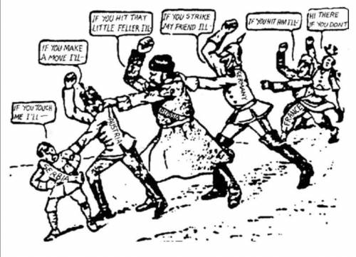 World War I very much began as the blame game as we see in this political cartoon below with Serbia