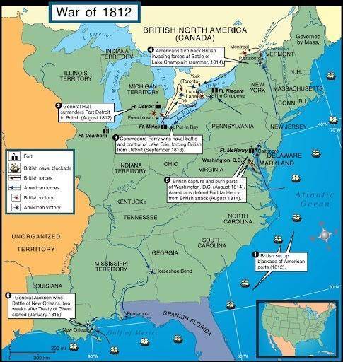 Based on this map, what is one inference you could make about the War of 1812?