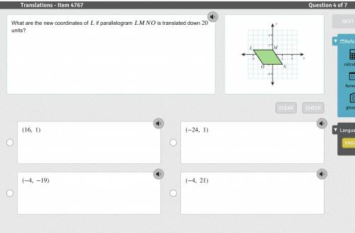 What are the new coordinates of if parallelogram is translated down 20 units?