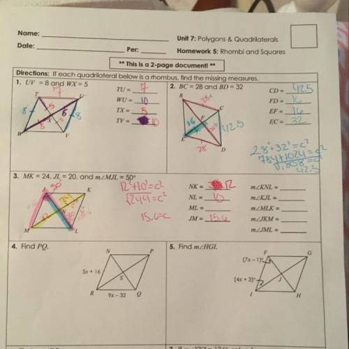 Name: Unit 7: Polygons & Quadrilaterals Homework 5: Rhombi ...