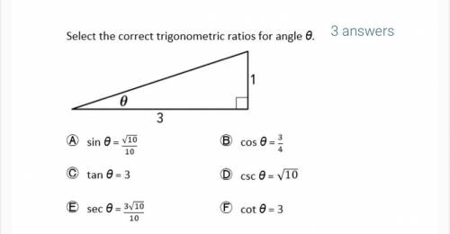 Select the correct trigonometric ratios for angle 0