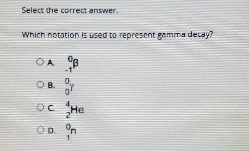 Select the correct answer. Which notation is used to represent gamma decay?
