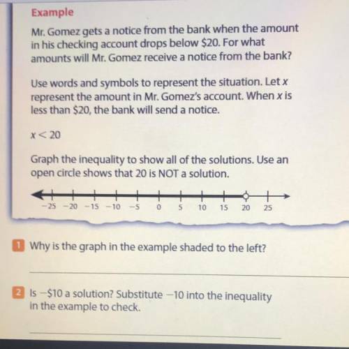 Is -$10 a solution? Substitute -10 into the inequality
in the example to check.