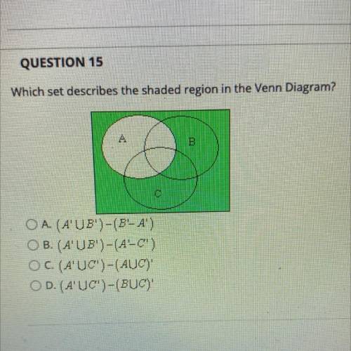 HELP asap please Which set describes the shaded region in the Venn Diagram?