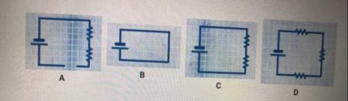 Which diagram represents an open circuit?

A. Circuit D
B. Circuit C
C. Circuit B
D. Circuit A