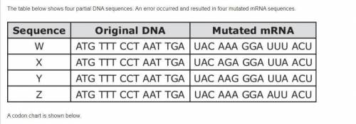 Using the codon chart, which mutated mRNA sequence would NOT result in a change in the organism's p