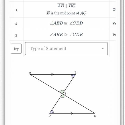 Given AB is parallel to DC and e is the midpoint of AC prove ABE to CDE

what else is there ???