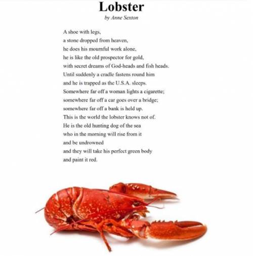 How does the poet characterize the lobster and its life in the sea?

The text is Lobster by Anne