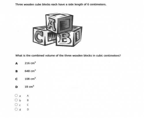 Three wooden cube blocks each have a side length of 6cm. What is the combined volume of the three w