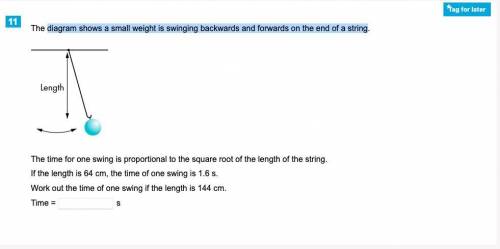 The diagram shows a small weight is swinging backwards and forwards on the end of a string. The tim