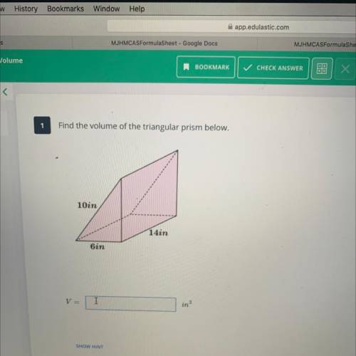 What is the volume of the triangular prism 
Hight 10in 
Base 14 in 
Length 6