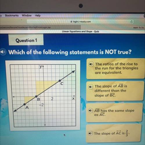 Linear Equations and Slope - Quiz
Question 1
Which of the following statements is NOT true?