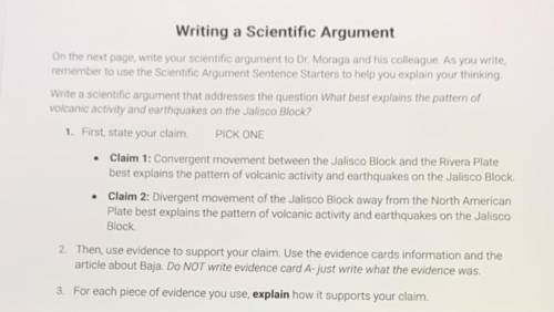 Writing a Scientific Argument

On the next page, write your scientific argument to Dr. Moraga and