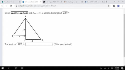 Given ΔABC~ΔAED and AD=7.5. What is the length of DC?