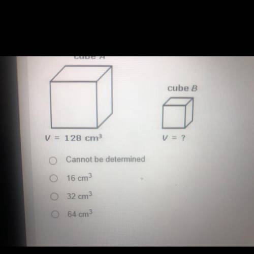Cube A has a volume of 128 cm°. If the edge lengths of cube B are half the size of the edge lengths
