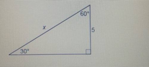 Determine the value of x.

Question 2 options:
A) 
10
B) 
10
C) 
5
D) 
5