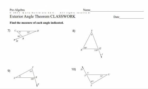 Ill give brainliest 
Exterior Angle Theorem CLASSWORK