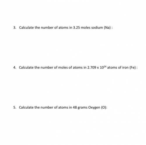 HELP!!
Calculate the number of moles atoms in 2.709 times 10 24 atoms of iron (Fe)