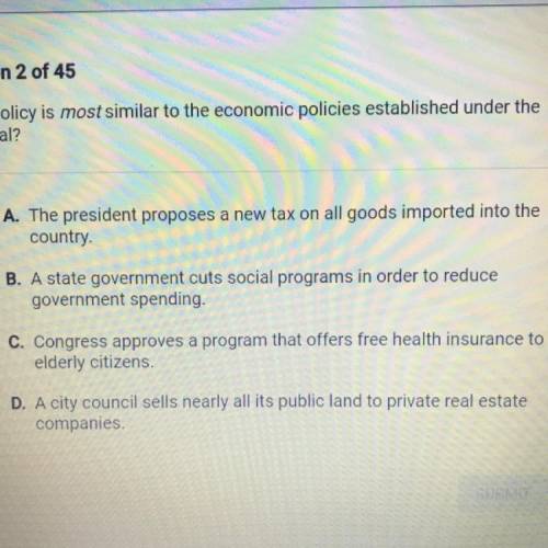 Which policy is most similar to the economic policies established under the new deal￼