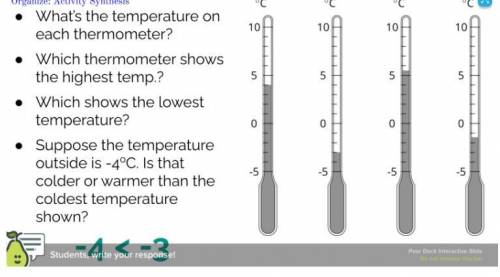 What's the temperature on each thermometer?

which thermometer shows the highest temperature?
whic