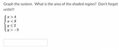 Graph the system. What is the area of the shaded region? Don't forget units!!!

PLEASE ANSWER ASAP