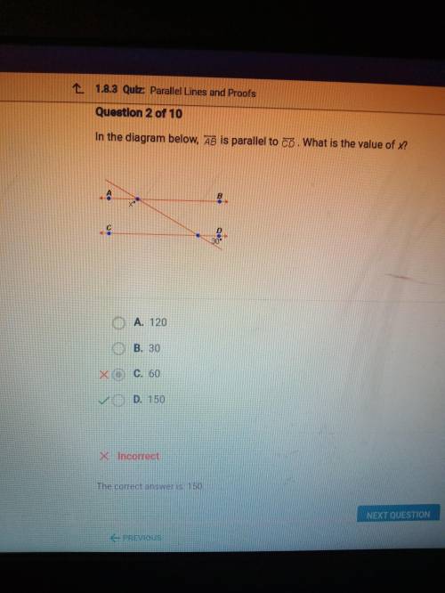 In the diagram below AB is parallel to CD what is the value of x