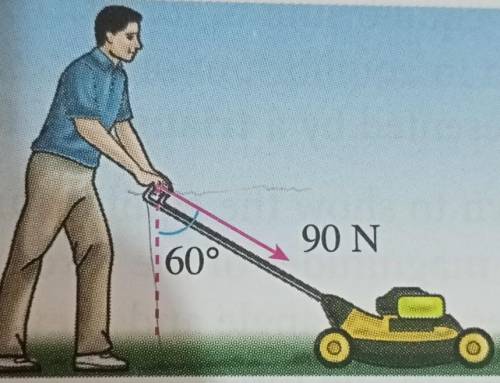 Figure 1.22 shows a man pushing a lawn mower with a force of 90 N.

6090 NFigure 1.22(a) State the