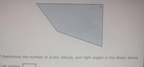 Determine the number of acute, obtuse, and right angles in the shape above. cute angles.