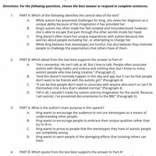 Help me with these questions on CommonLit. The passage is called How Autism Freed Me To Be Myself