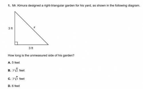 Mr. Kimura designed a right-triangular garden for his yard, as shown in the following diagram