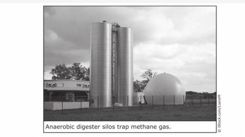 What does the photograph of the anaerobic digester silos and its caption help the reader understand