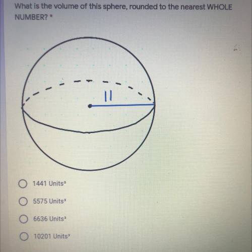 What is the volume of this sphere, rounded to the nearest WHOLE
NUMBER?