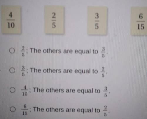 Which ratio does not belong with the other three?

Please choose ABCD when answering also :DD