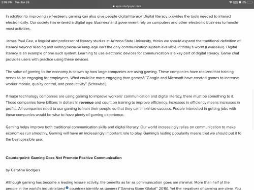 PLEASE HELP AND DONT JUST TAKE THE POINTS

1. What is the author’s view of gaming in the Point ess