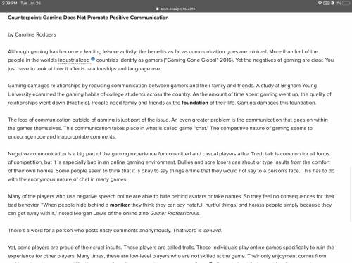PLEASE HELP AND DONT JUST TAKE THE POINTS

1. What is the author’s view of gaming in the Point ess