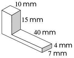 This diagram shows the dimensions of a plastic tab used in a toy.

What is the volume of the plast