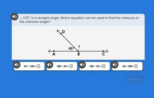 Abc is a straight angle which equation can be used to find the measure of the unknown angle