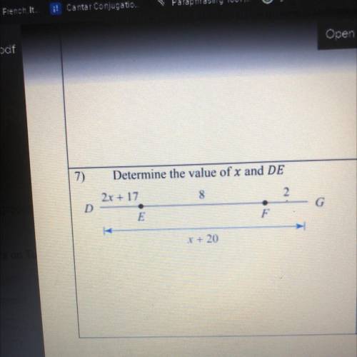 Determine the value of x and DE